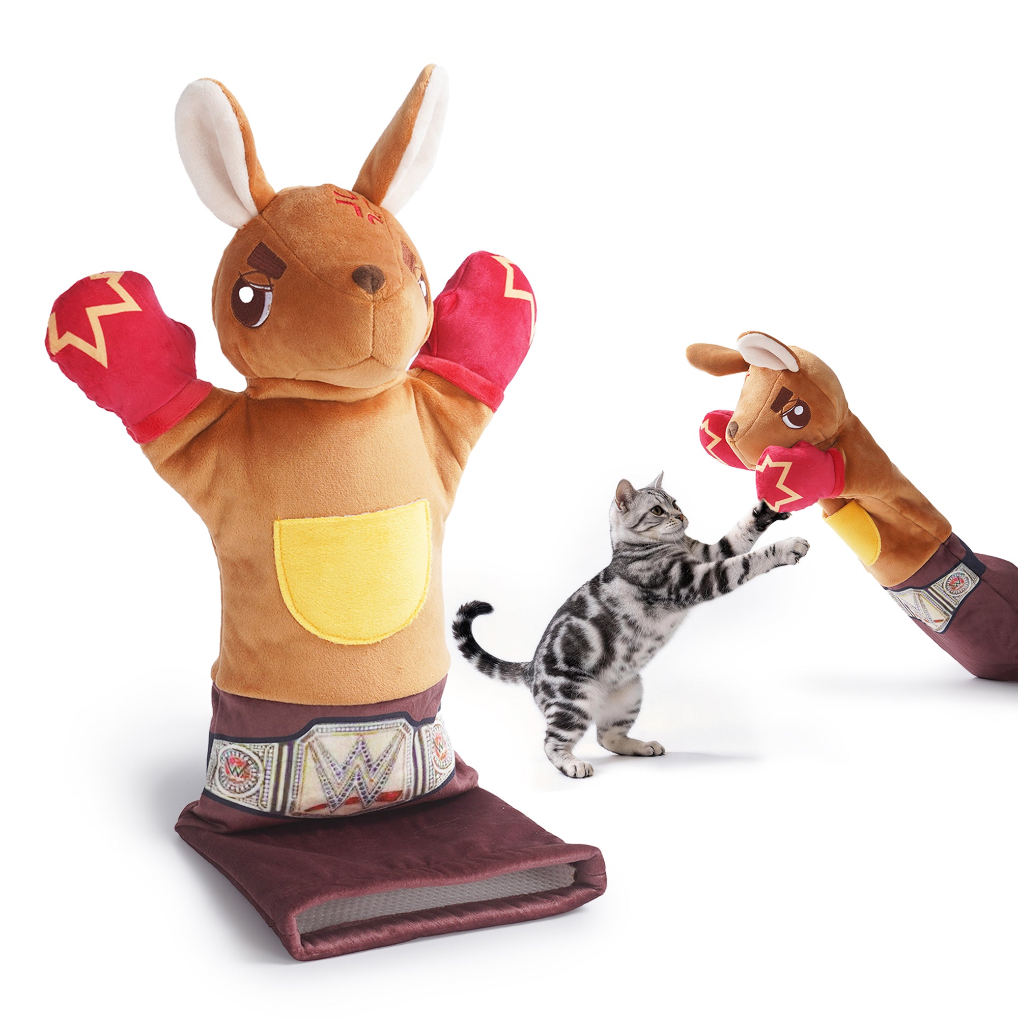 Rumble Roo Durable Cat Wrestling Puppet Glove with Catnip Pouches
