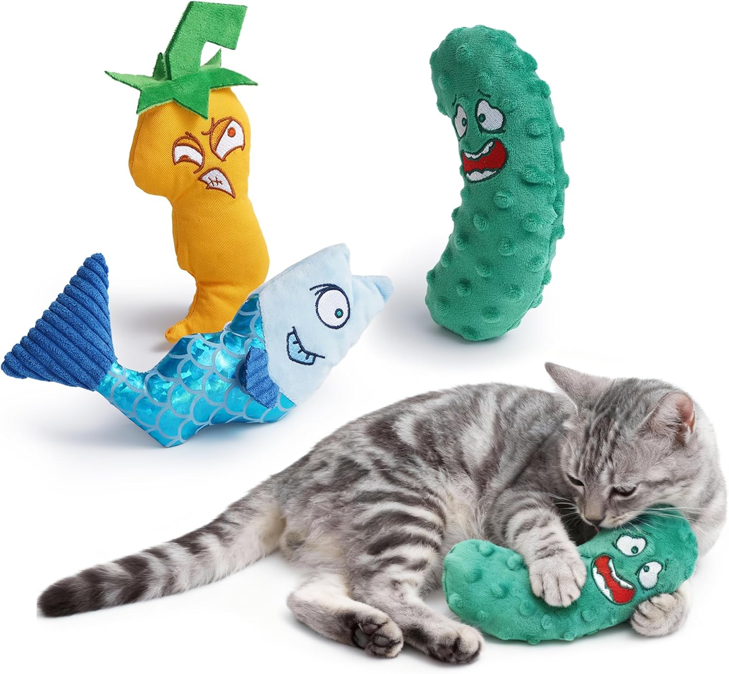 3 Pack Pickled Yummies Natural Catnip Filled Cat Plush Toys