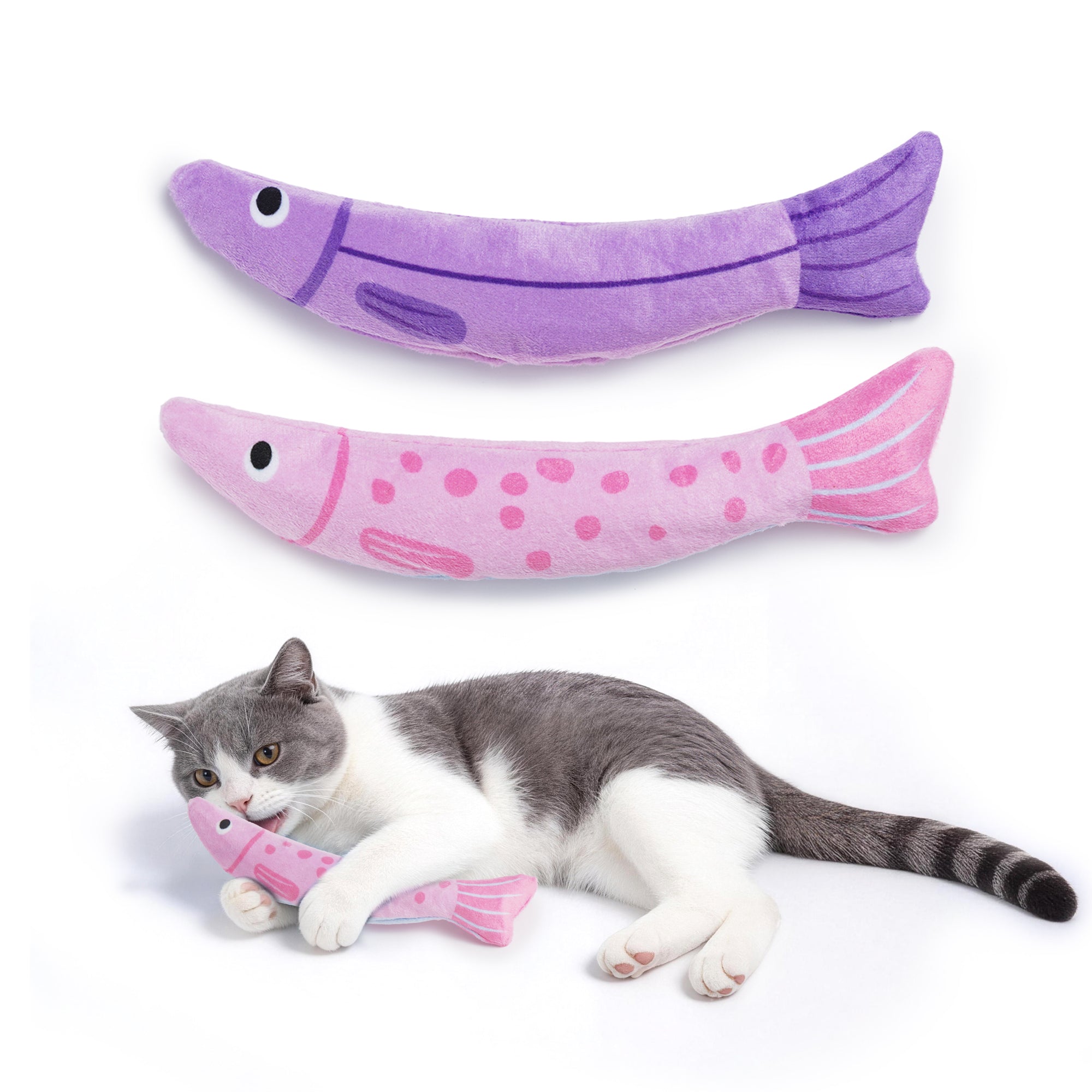 2 Pack Trophy Fish 100% Pure Catnip Filled Crinkly Cat Toys