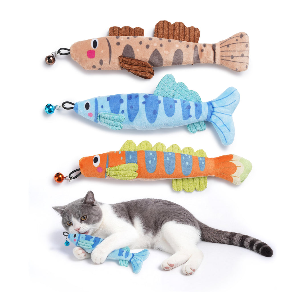 3 Pack Stripey Trophy Fish 100% Pure Catnip Filled Cat Toys with Bell
