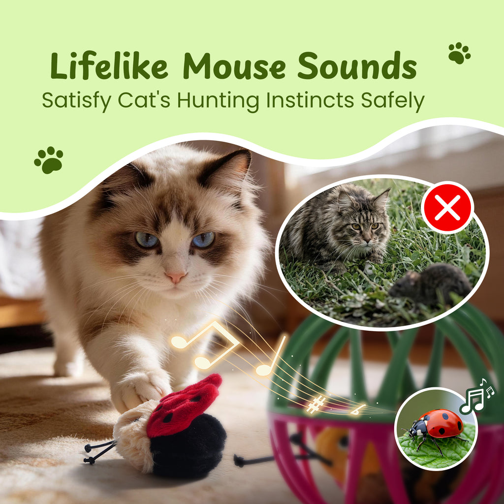 Twittering Rolling Ball Cat Toy with 2 Pack Catnip Bugs