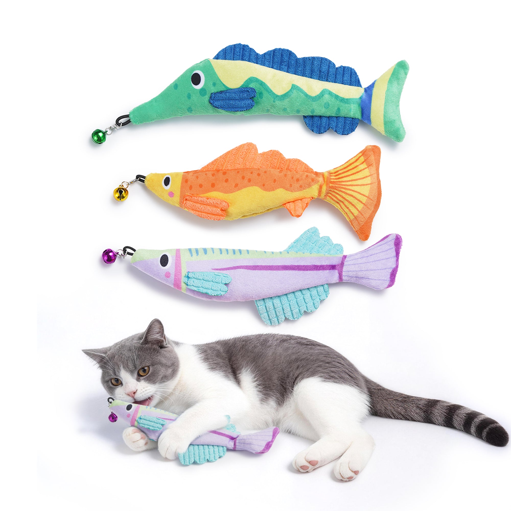 3 Pack Topmouth Trophy Fish 100% Pure Catnip Filled Cat Toys with Bell