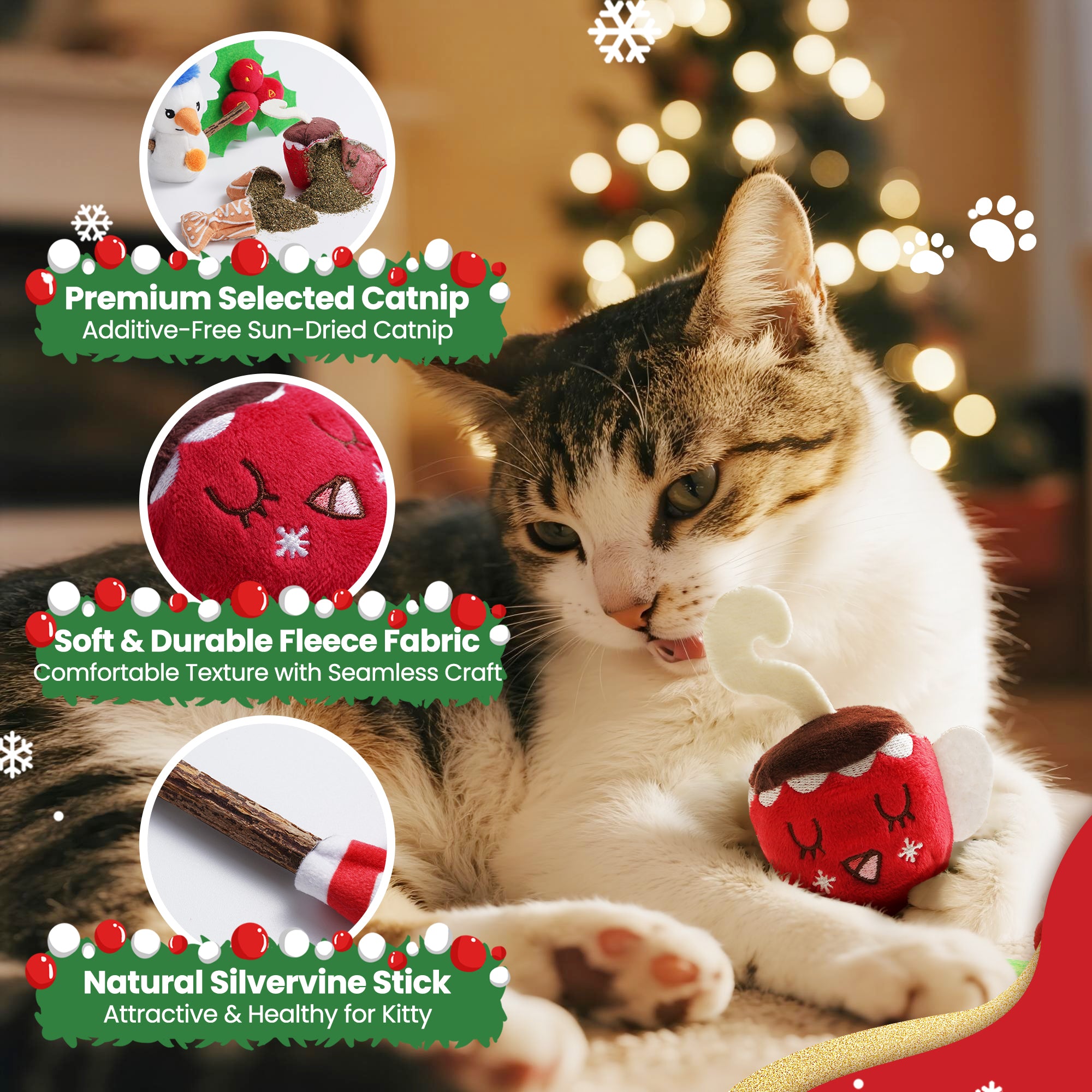5 Pack Jolly Kitty 100% Pure Catnip Filled Christmas Cat Toys