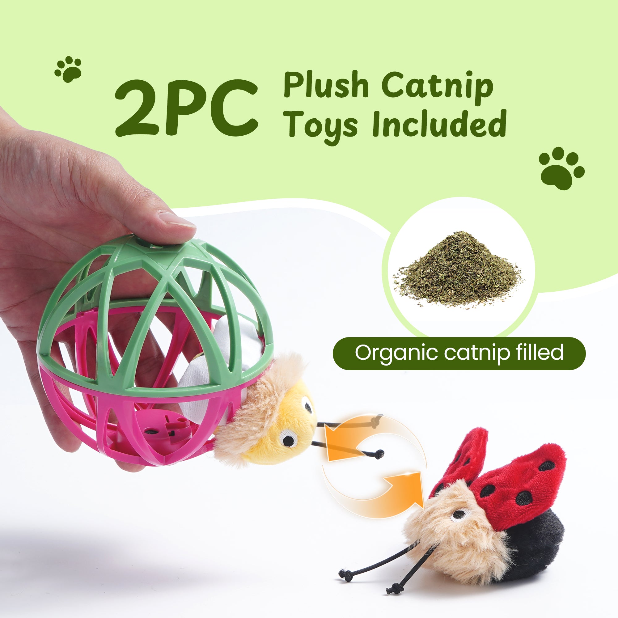 Twittering Rolling Ball Cat Toy with 2 Pack Catnip Bugs