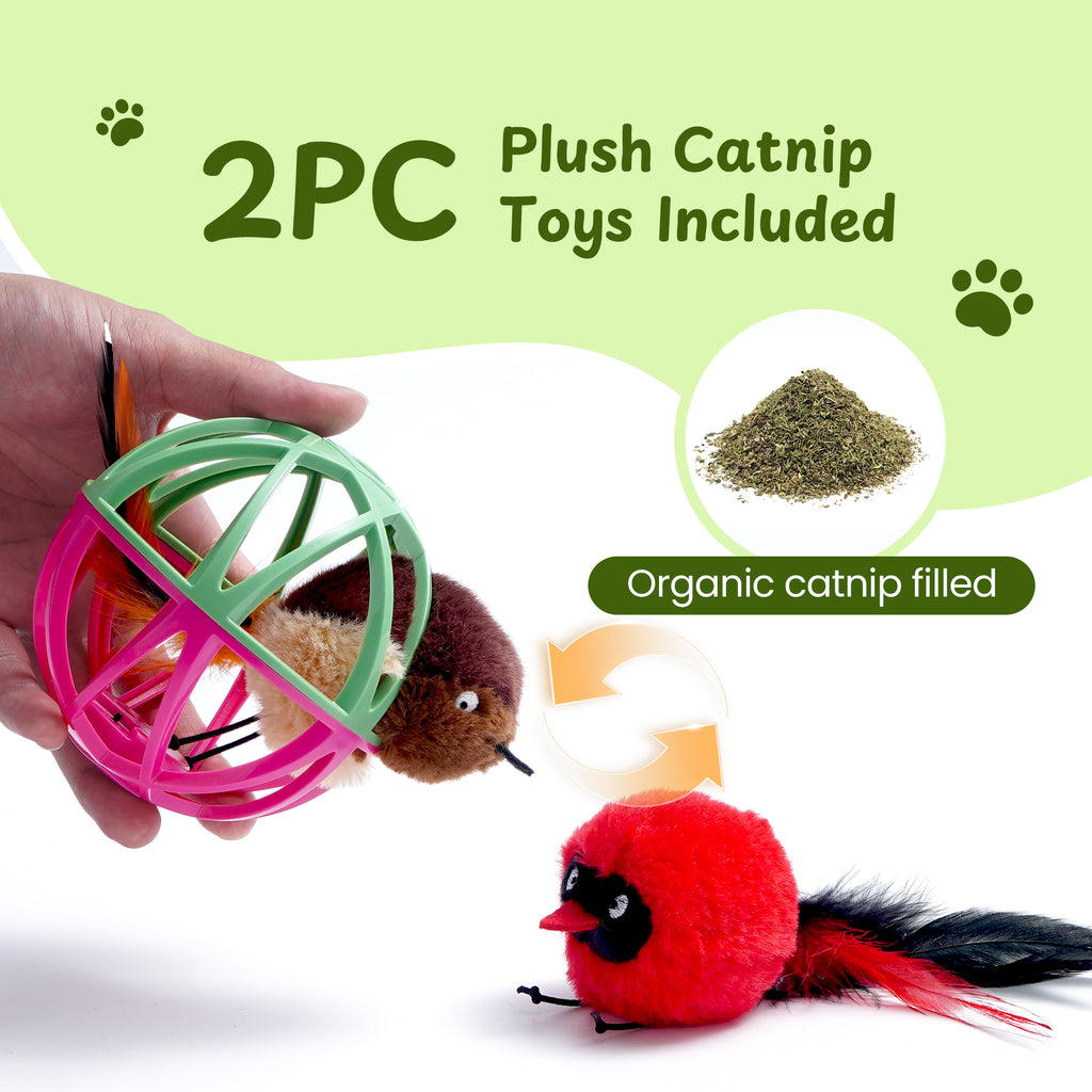 Twittering Rolling Ball Cat Toy with 2 Pack Catnip Birds
