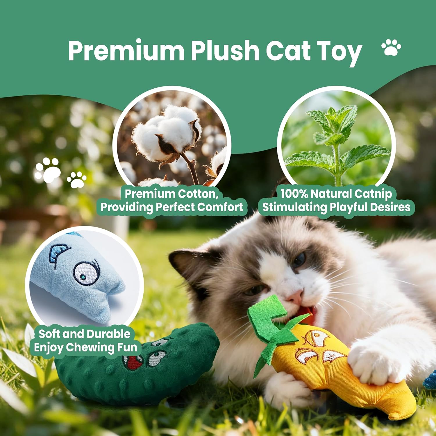 3 Pack Pickled Yummies Natural Catnip Filled Cat Plush Toys