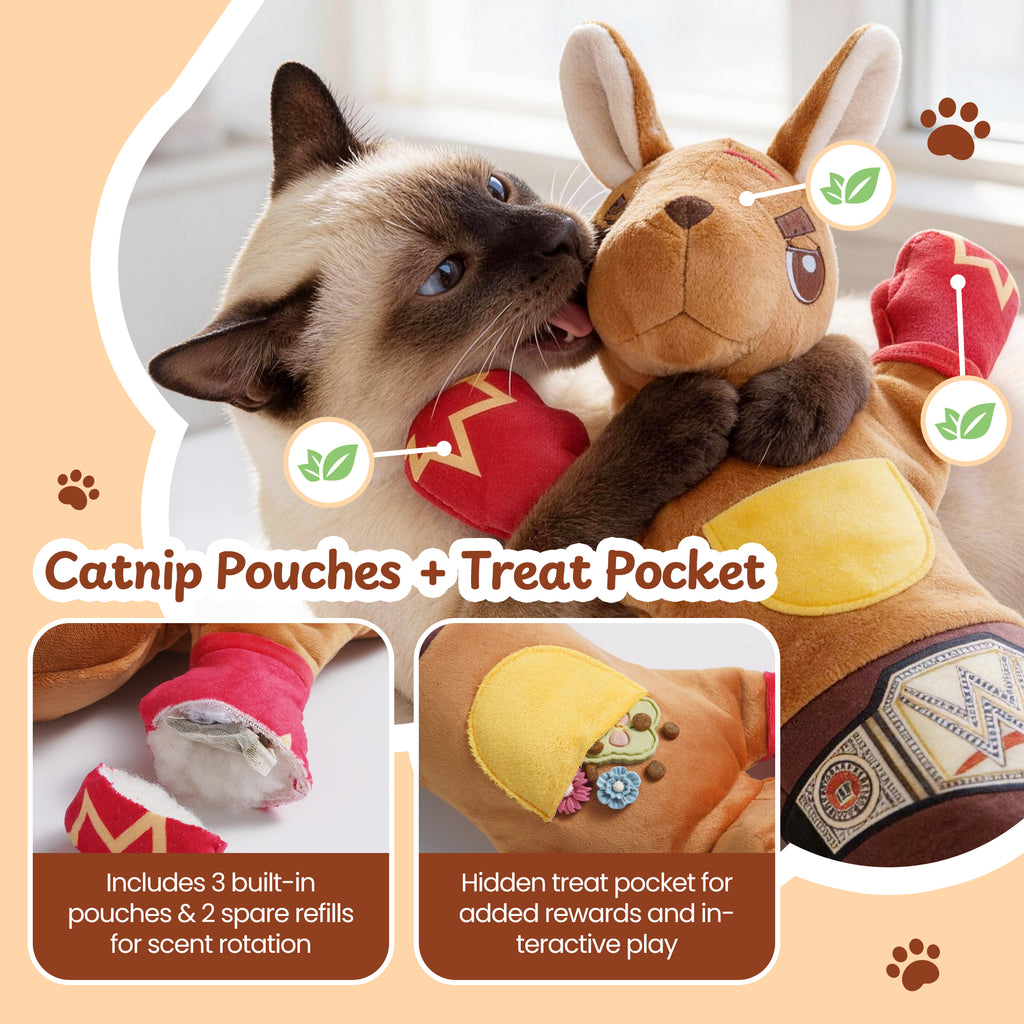 Rumble Roo Durable Cat Wrestling Puppet Glove with Catnip Pouches