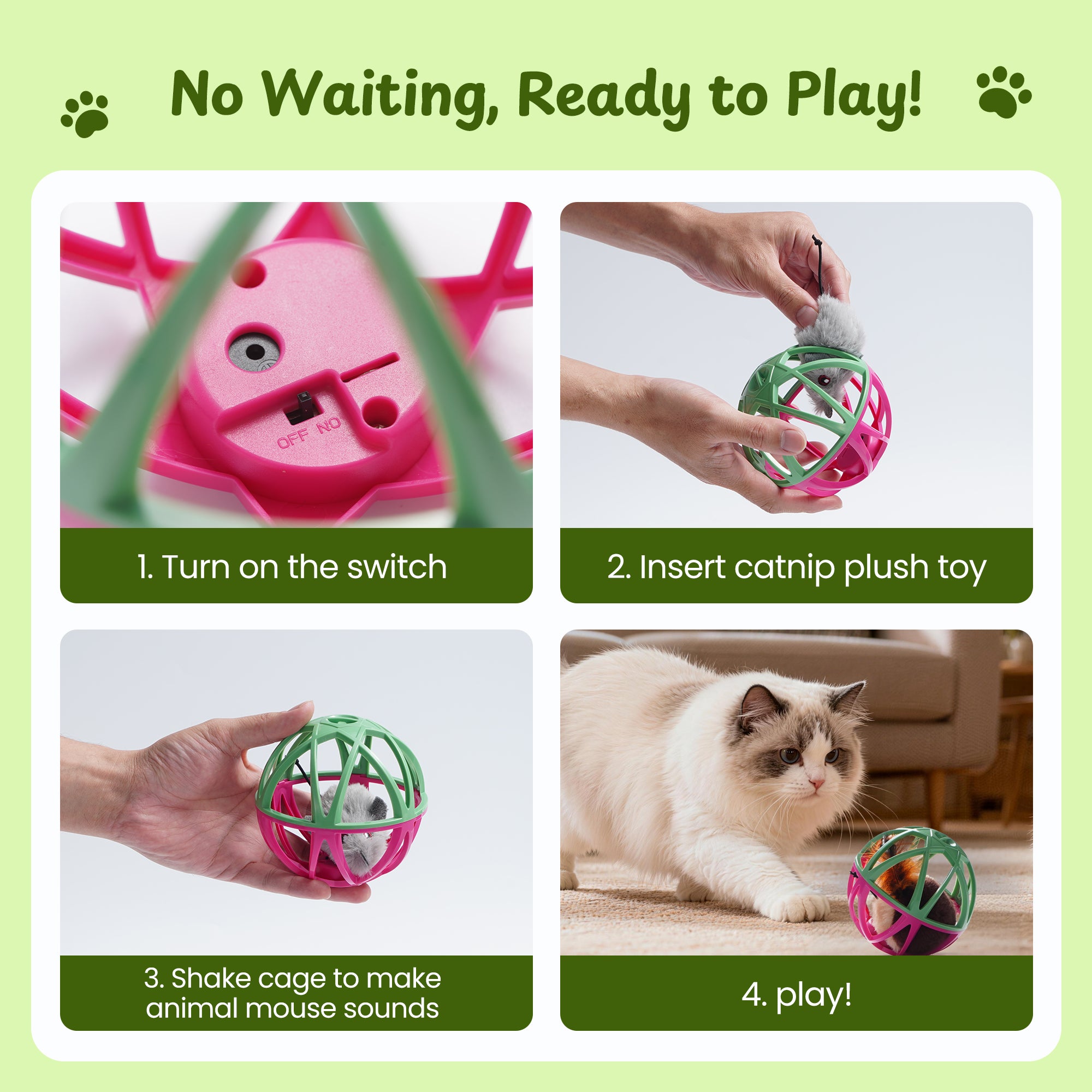Twittering Rolling Ball Cat Toy with 2 Pack Catnip Rats