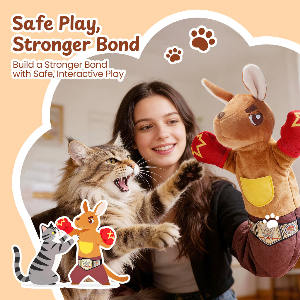 Rumble Roo Durable Cat Wrestling Puppet Glove with Catnip Pouches