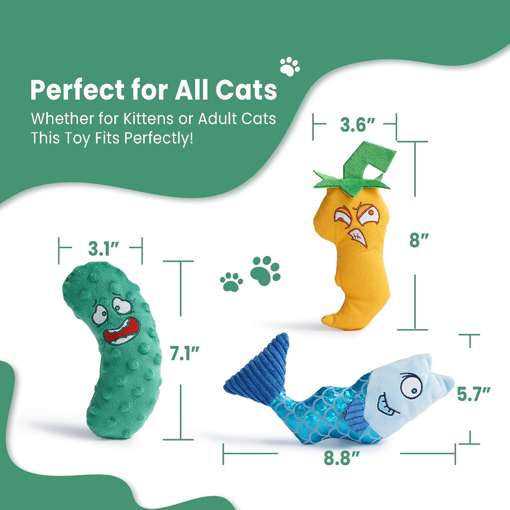 3 Pack Pickled Yummies Natural Catnip Filled Cat Plush Toys