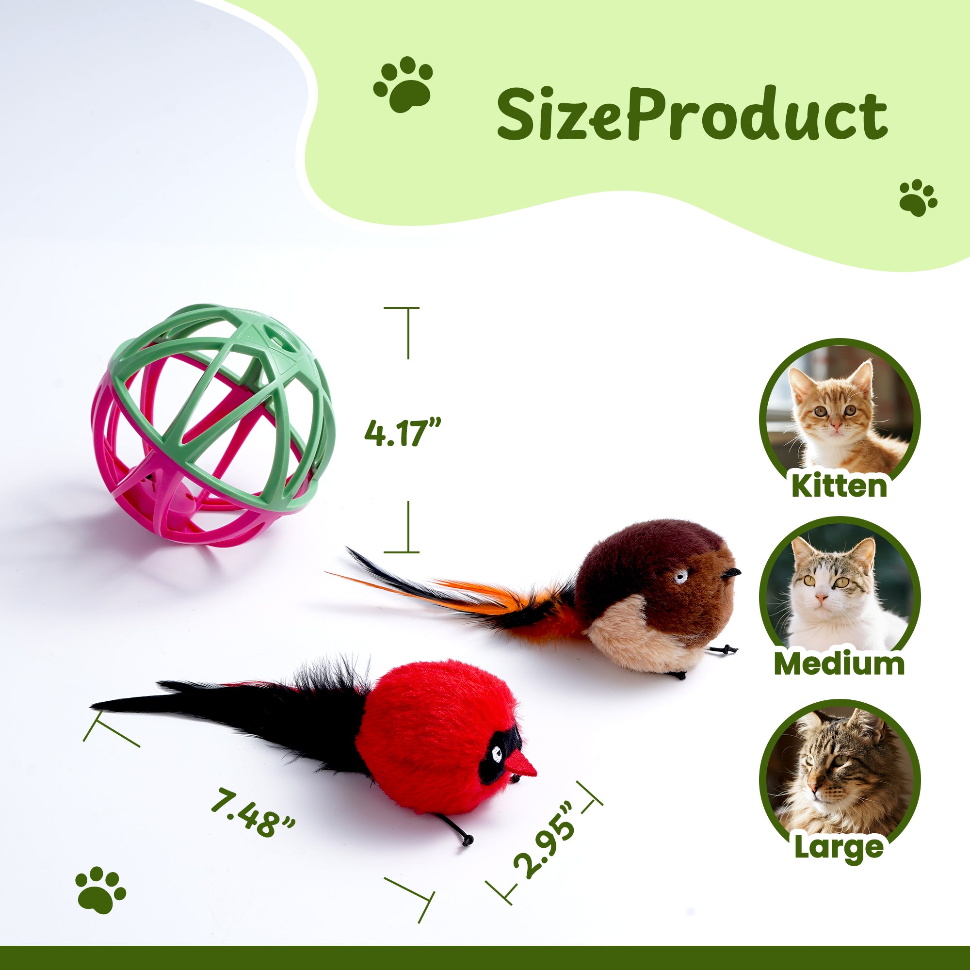 Twittering Rolling Ball Cat Toy with 2 Pack Catnip Birds