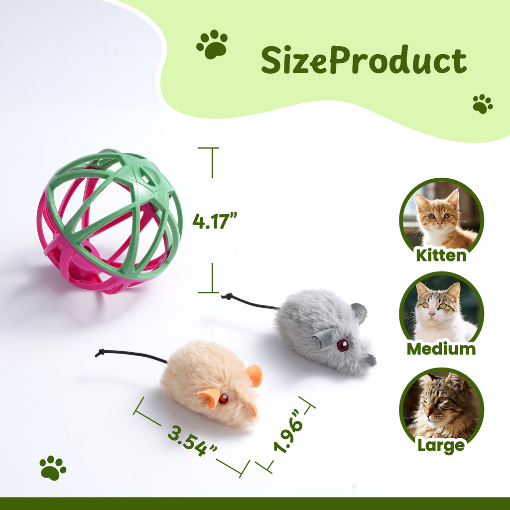 Twittering Rolling Ball Cat Toy with 2 Pack Catnip Rats