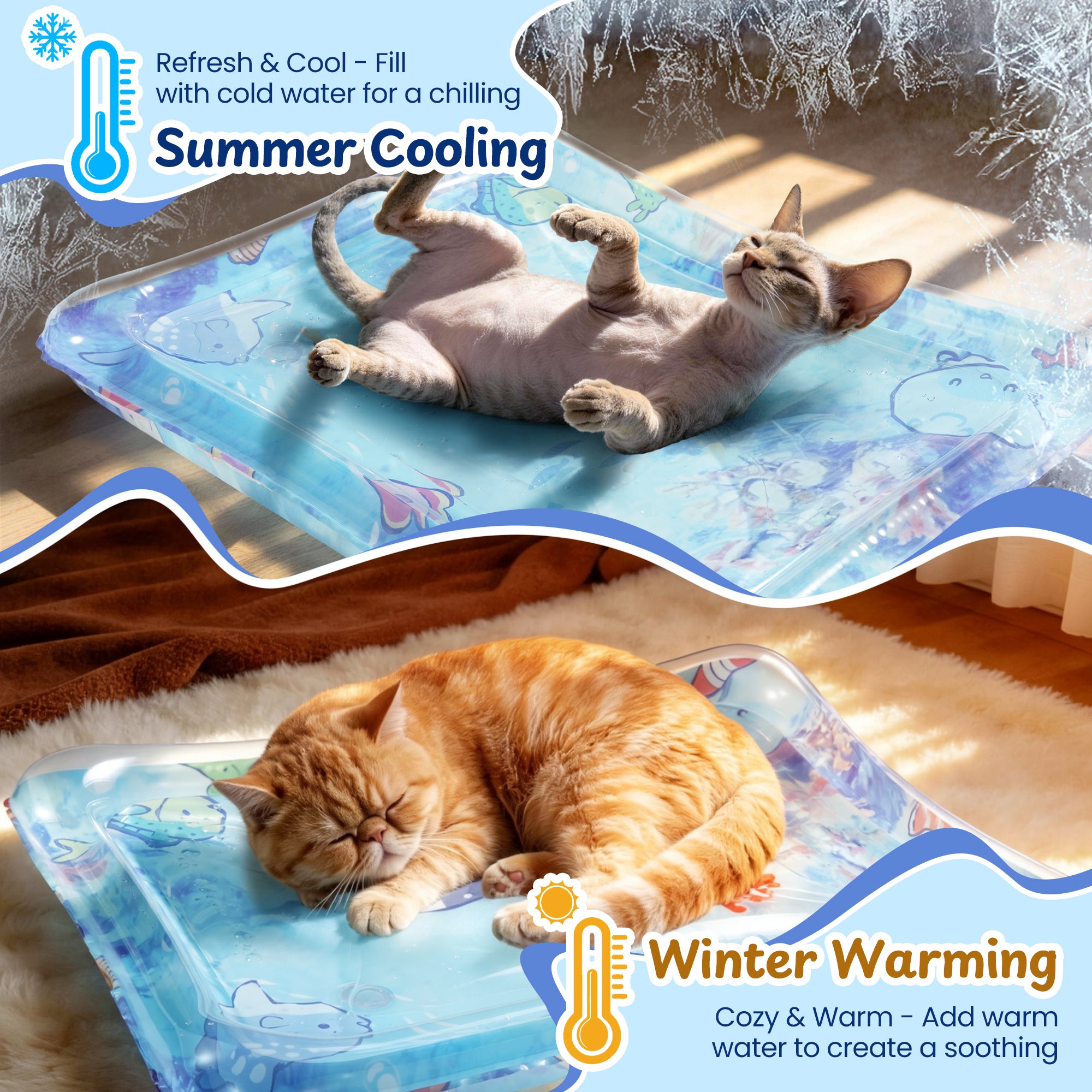 Thickened Cat Water Mat with Glowing Fish, Hot & Cold Dual-Use