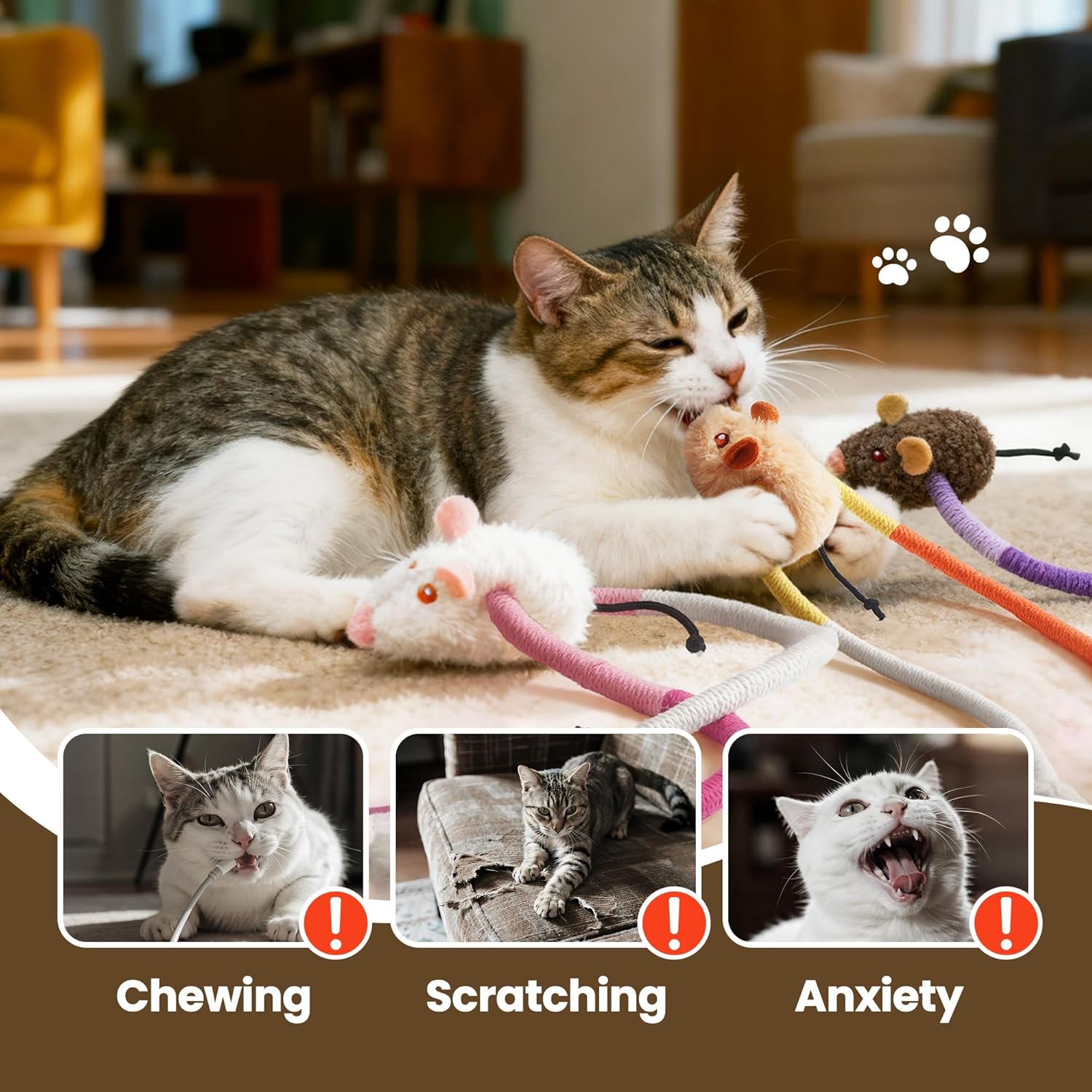 3 Pack Cat Chew Ropes with Catnip Filling Rats & Gall Fruits